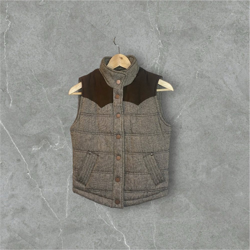 CI SONO BY CAVALINI BROWN WOOL BLEND VEST Brown and Tweed Quilted